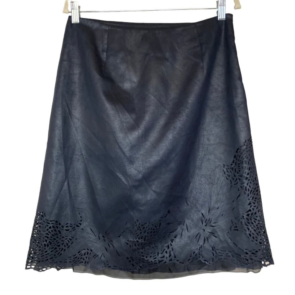 D. Exterior Pele Gonna Lunga Laser Cut A-Line Navy Blue Skirt Size 46 Large NWT